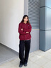 FSHE連帽女士衛衣秋冬款2025年新復古加厚潮流衛衣外套女秋季女裝 酒紅色【春秋薄款】 S 60-85斤 曬單實(shí)拍圖