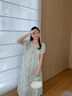 朗茵孕婦裝夏天裙子中長(zhǎng)款寬松時(shí)尚方領(lǐng)遮肚長(zhǎng)裙洋氣辣媽雪紡連衣裙女 圖片色 XL 曬單實(shí)拍圖