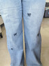 2025春秋新款字母直筒中大童闊腿褲休閑兒童寬松秋季女童牛仔褲子 藍色 160 【建議身高145-155】 曬單實(shí)拍圖
