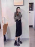 羅蒙（ROMON）半身裙女2024秋冬季新款高級感直筒高腰顯瘦垂感職業(yè)包臀一步裙子 黑色 M 曬單實(shí)拍圖