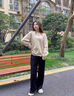 浪莎雪尼爾闊腿褲女春秋款高腰垂感直筒闊腿褲子女寬松休閑運動褲子女 黑色-春秋款 L （111斤-120斤） 曬單實拍圖