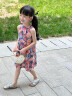 迪士尼女童吊帶連衣裙夏季2024新款兒童背心裙棉布洋氣寶寶碎花公主裙子 綠色 100 曬單實拍圖