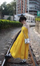 桂岐 風(fēng)情吊帶連衣裙女夏氣質(zhì)款海邊度假外穿拍照長裙子 黃色 M 曬單實拍圖