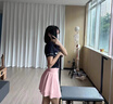 真維斯（JEANSWEST）短裙女高腰夏季運動短裙排汗透氣瑜伽健身顯瘦條紋裙黑色L 曬單實拍圖