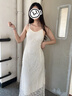 皓娥 法式溫柔風(fēng)白色刺繡蕾絲吊帶連衣裙子女2025夏氣質(zhì)遮肚顯瘦長裙 【杏色】單長裙 M 曬單實(shí)拍圖