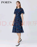 PORTS寶姿春夏新品女裝短袖長(cháng)連衣裙 丈青印花 XS (2) 曬單實(shí)拍圖