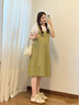 何佳功孕婦裝女夏季裝連衣裙假兩件夏款2025新款寬松背帶中長(cháng)款裙子薄款 卡其綠色 卡其綠均碼（130斤以?xún)龋?曬單實(shí)拍圖