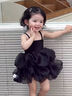WVD國際品牌女童夏季蓬蓬紗裙公主連衣裙吊帶洋氣嬰兒周歲禮服夏裝 黑色 80 cm 曬單實(shí)拍圖