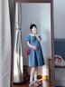 媽媽本色孕婦連衣裙夏2025新款寬松娃娃領(lǐng)減齡時(shí)尚洋氣薄款短袖襯衫中長(zhǎng)款 藍(lán)色連衣裙 L 曬單實(shí)拍圖