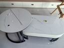 森生林巖板茶幾客廳小戶型簡約輕奢橢圓形可伸縮茶桌 C14-1黑架白箱 雪山白+雪山白 100cm橢圓茶幾+70cm小圓邊幾 曬單實拍圖