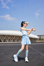 moonkids童裝女童網(wǎng)球套裝運動速干裙子2025年夏季新款兒童冰絲涼感POLO衫 19091藍色背心+6069白色褲裙 110 cm 曬單實拍圖