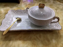佳億廚連  隔水燉盅燕窩碗描金雙耳碗甜品碗蒸蛋碗陶瓷燕窩碗銀耳碗湯盅 金頂蓋碗+蝴蝶金長方盤+金櫻花勺 曬單實拍圖