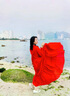 LISCN青海湖旅拍沙漠長(cháng)裙紅色連帽大擺雪紡仙女連衣裙海邊度假沙灘裙 紅色 2XL 曬單實(shí)拍圖