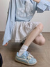 回力瑞2025春季新款多巴胺女鞋小眾設計感熒光綠色鞋子平底芒果頭德訓鞋 藍色 35 -京東快遞包郵 曬單實拍圖