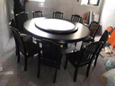 毅展新中式實(shí)木餐桌椅組合家用餐廳酒店10/14 人帶巖板轉盤(pán)吃飯大圓桌 黑紫檀色 1.8米 +10椅（送轉盤(pán)） 曬單實(shí)拍圖