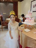 小咔衣濃（Xiaokayinong）兒童禮服公主裙長(cháng)袖花童婚禮蓬蓬紗女童主持人鋼琴演奏演出服夏季 香檳色L068中袖長(cháng)款 120 曬單實(shí)拍圖