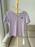 京多夢(mèng)短袖t恤女蝴蝶結刺繡短袖T恤設計感V領(lǐng)正肩上衣2025夏季新款 奶芋紫 L (100-120斤) 曬單實(shí)拍圖