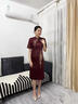 雅格羅伊喜媽媽婚禮服年輕款高端大氣49歲婚宴旗袍禮服喜婆婆2025新款紅色 酒紅色 L 均碼 曬單實拍圖