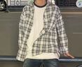 啄木鳥(niǎo)2025格子襯衫男士春夏新款長(cháng)袖休閑襯衣韓版外套男港風(fēng)上衣服男裝 CS1905-黑白 2XL 曬單實(shí)拍圖