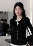 美式復古黑色假兩件針織打底衫2025新款高級內搭毛衣修身顯瘦上衣 黑色 均碼 曬單實(shí)拍圖