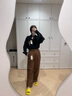 無印良品（MUJI）女式漢麻混斜紋抽褶寬版褲褲子女款25年夏季休閑褲女裝闊腿褲長(zhǎng)褲 棕色 M (160/66A) 曬單實(shí)拍圖