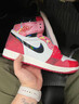 JordanAJ1蜘蛛俠2.0 皮革舒適百搭防滑減震高幫兒童籃球鞋白紅 36 曬單實(shí)拍圖
