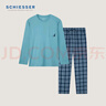 舒雅（Schiesser）男士圓領(lǐng)純棉親膚睡衣長(cháng)袖長(cháng)褲家居服套裝 粉藍 2XL 曬單實(shí)拍圖