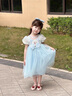 DISNEY迪士尼女童愛(ài)莎公主裙夏季2025新款生日裙子兒童冰雪奇緣女孩艾莎 藍(lán)色短袖 送頭紗 110 cm 曬單實(shí)拍圖