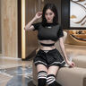 莫代爾純欲性感睡衣女情趣內(nèi)衣jk制服小媽包臀裙夫妻調(diào)情七夕約會戰(zhàn)袍 黑色套裝+學(xué)生襪 均碼 曬單實拍圖