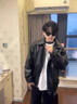 POUM美式復古痞帥皮衣hiphop機車(chē)夾克男秋季寬松休閑字母鋼印外套男潮 QNFS-PU9109黑色 XL 曬單實(shí)拍圖