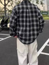 迪伽達黑白格子長袖襯衫男秋季高級感痞帥ootd美式復古cleanfit襯衣外套 ZRFS-CS322黑色 XL 曬單實拍圖