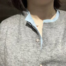 妃奧絨【撤柜精品】復古假兩件針織開(kāi)衫春秋季氣質(zhì)圓領(lǐng)寬松洋氣毛衣外套 灰藍（現貨） S 曬單實(shí)拍圖