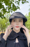 允娜歐根紗雪紡褶皺空頂帽出游防曬帽百搭遮陽(yáng)帽子女夏季發(fā)箍式太陽(yáng)帽 赫本黑 頭圍54-60CM 曬單實(shí)拍圖