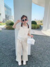 小咕嘟熊女童夏季套裝2025新款中大兒童裝三件套短袖T恤闊腿褲女孩夏裝 米白 130 曬單實(shí)拍圖