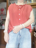 芬伶夏季棉麻上衣女t恤減齡高級感寬松遮肚洋氣大碼中年媽媽亞麻短袖 酒紅色-有色差 3XL 建議160-180斤 曬單實拍圖