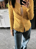 芭芙達妮韓系氛圍感黃色圓領(lǐng)長袖針織衫女春秋穿搭修身顯瘦外套開衫上衣 黃色 M :(95-105斤) 曬單實拍圖