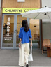 旅途原品ltyp 100%色織亞麻文藝小衫女秋極簡純色寬松百搭襯衣上衣 克萊因藍 M 曬單實拍圖