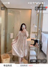 GIOIO棉綢睡裙女夏季薄款短袖印花孕婦睡衣可外穿長(cháng)款大碼家居服可外穿 小藍碎花 均碼 (85-160斤多可穿) 曬單實(shí)拍圖