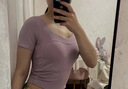 瀾時尚瑜伽服女套裝緊身衣上衣帶胸墊健身氣質(zhì)專業(yè)跑步運動短袖女 云煙紫+灰紫瑜伽褲 【可拆卸胸墊】 XL 曬單實拍圖