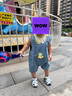 休閑嬰兒牛仔套裝春秋季哈衣新生幼兒夏裝爬服寶寶衣服背帶褲短褲 天藍色 137單斗恐龍短褲 90 （22-28斤) 曬單實拍圖