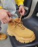 航天馬丁靴女鞋春夏新款中筒保暖大黃靴厚底防滑工裝靴子女 楓葉黃 38 曬單實(shí)拍圖