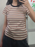 妙奕嘉紅色條紋短袖女t恤夏季女裝新款2025潮流棉質(zhì)正肩上衣修身顯瘦 紅色條紋美式復(fù)古撞色短袖 XL 【建議90-120斤】 曬單實(shí)拍圖