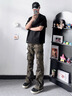 卡圖弛美式高街設計感迷彩褲子男夏季潮流復古直筒hiphop微喇工裝牛仔褲 迷彩 XL 曬單實拍圖