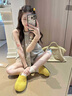 SMILEY【孟子義同款】笑臉女黃色半拖面包厚底增高勃肯穆勒一腳蹬拖鞋子 笑臉黃 5cm增高 38 曬單實(shí)拍圖