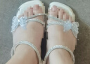 ZHR涼鞋女夏季透明水晶粗跟一字帶鞋子蝴蝶結(jié)露趾水鉆女鞋KH30米色36 曬單實拍圖