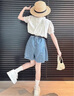 小咕嘟熊女童夏裝套裝2025新款兒童洋氣娃娃衫上衣中大童牛仔短裙褲兩件套 白色上衣+牛仔短褲+腰帶 130 曬單實(shí)拍圖