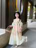 芭米諾女童漢服連衣裙夏季古風(fēng)超仙2024新款小女孩裙子夏裝兒童公主裙夏 橘色 140 曬單實(shí)拍圖