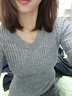 妙奕嘉針織衫打底衫女內搭可外穿洋氣長(cháng)袖t恤女人味修身上衣女洋氣毛衣 灰色坑條V領(lǐng)長(cháng)袖針織衫 M 【建議95-105斤】 曬單實(shí)拍圖