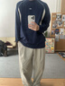 頂峰保羅（Dingfengbaoluo）美式速干長(zhǎng)袖男寬松防曬印花撞色運(yùn)動(dòng)感百搭T恤DH26黯夜藍(lán)XL 曬單實(shí)拍圖