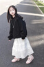 WVD女童連帽運動衫春秋2025新款洋派兒童春裝超好看衣服女大童黑色上 黑色厚棉T 黑色厚棉T 120 CM身高110- 曬單實拍圖